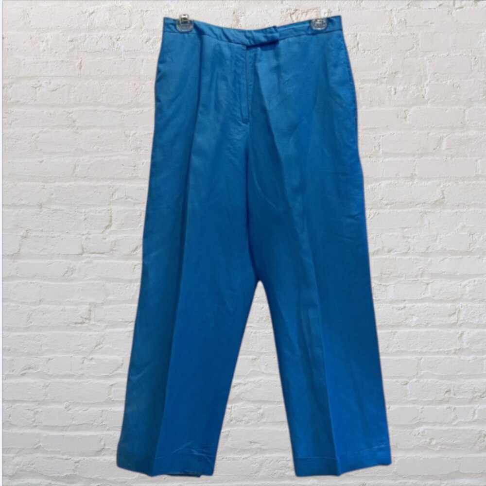 VINTAGE DAVID N. -- Capri Pants, Wide Leg, Cuffed, Pleated, Lined, Blue, Fr. Zip